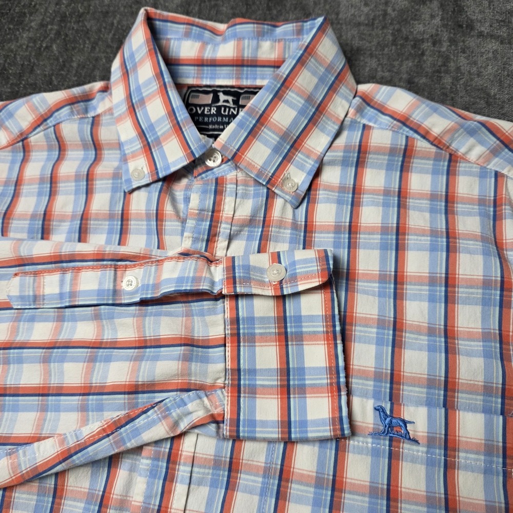 Over Under Performance Button Down Shirt Plaid Mens Medium Made In USA M